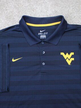 Nike West Virginia Polo Shirt Men 3XL XXXL Blue Dri-Fit Short Sleeve Pullover